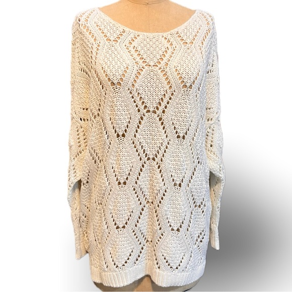 Eddie Bauer Sweaters - Eddie Bauer beachy natural cotton open weave crochet knit sweater cover up